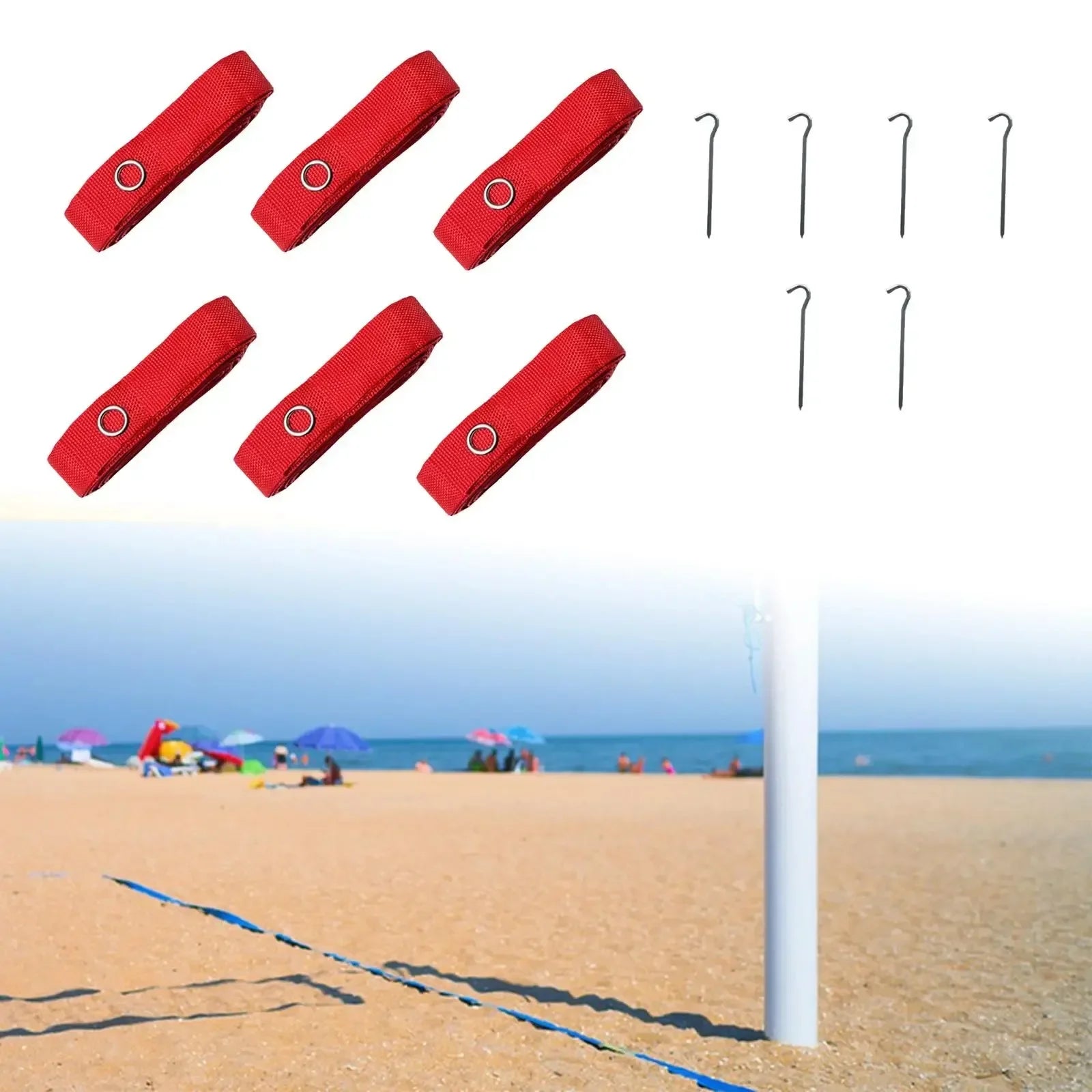 6x Beach Volleyball Lines Equipment Portable 8M Long Red Lines Marking Court Marker for Sand Training Beach Party Outdoor Sports