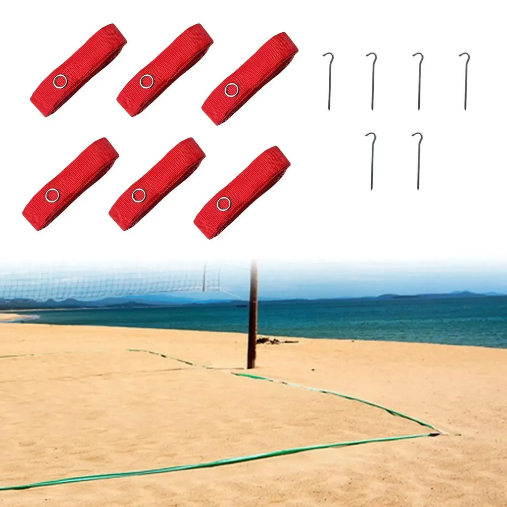 6x Beach Volleyball Lines Equipment Portable 8M Long Red Lines Marking Court Marker for Sand Training Beach Party Outdoor Sports